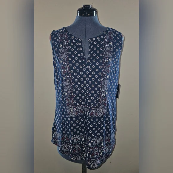 LUCKY BRAND Navy Blue Flowy Pattern Tank Top - Picture 1 of 9